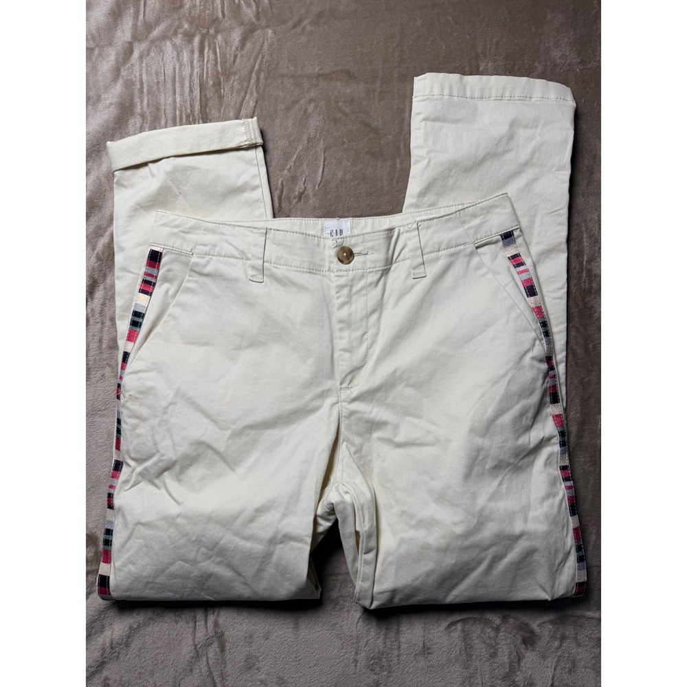 Gap Girlfriend‎ Chino Cropped Pants Cream Stripe Size 2 Coastal Nautical Summer
